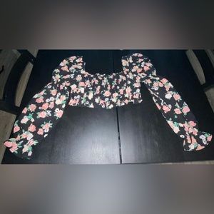 floral crop top long sleeve shirt